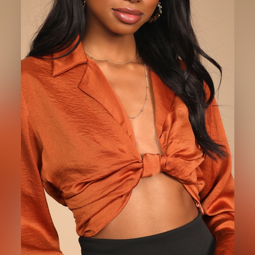 Lulu’s Satin Twist-Front Crop Top